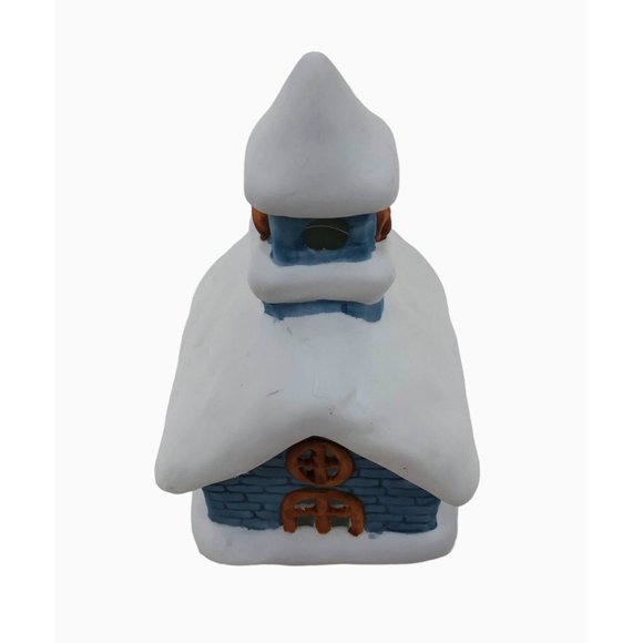 Colonial Candle Holder Winter Blue Ceramic Building Snow Tea Light Votive Holder - Picture 3 of 10